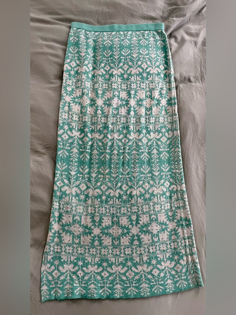 Peruvian Connection Teal and White Reversible Knit Maxi Skirt